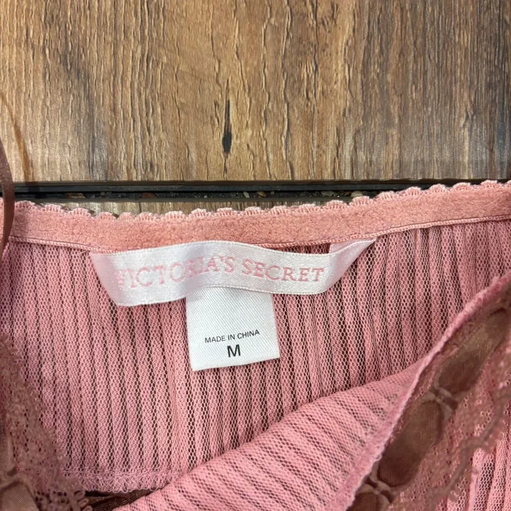 Vintage Y2K Victoria’s Secret Dusty Rose Pink Sheer Mesh Mini Slip Dress M